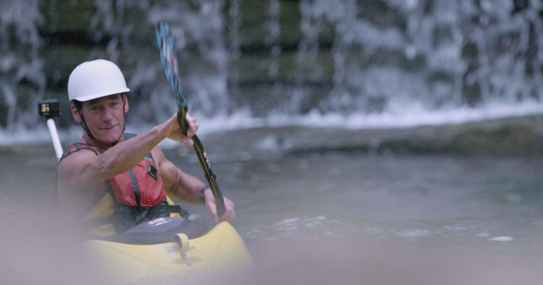 Four-times World Champion and Olympic kayaker, Eric Jackson, in his kayak