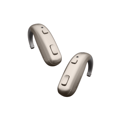 ReSound Enzo IA hearing aid in sand, offering a neutral and versatile look.