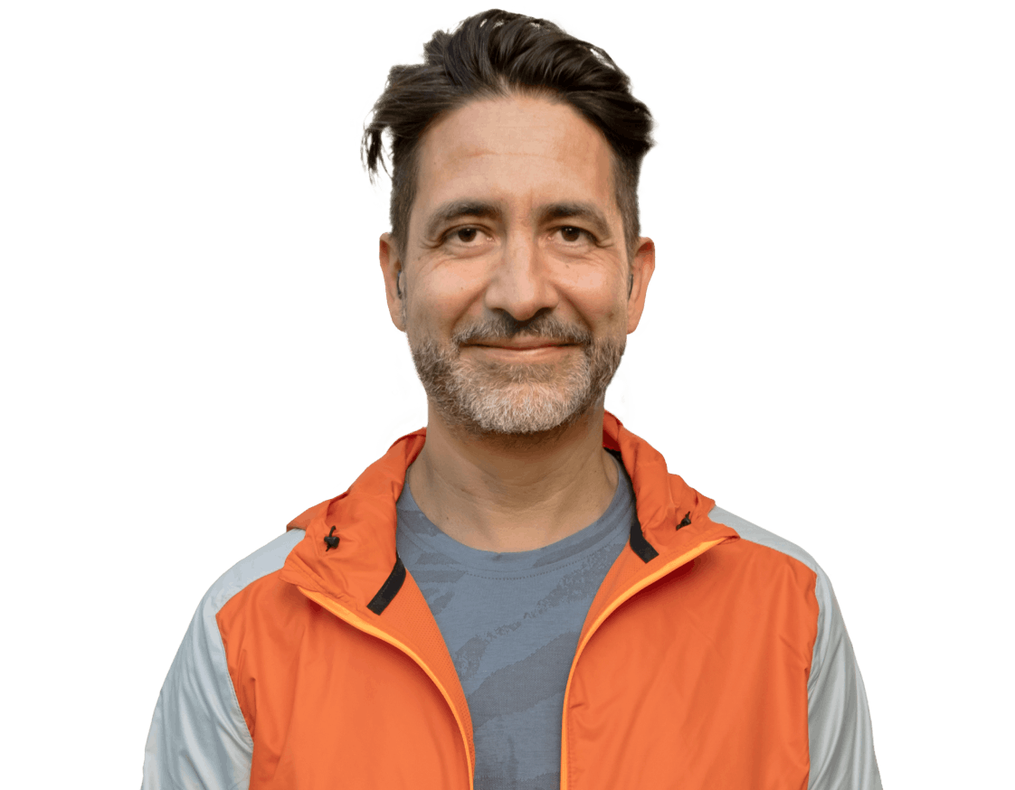 Homme en veste de course